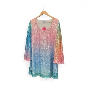 Smak Parlour 1960s Rainbow Ombré Sequin Downtown Scene Mini Dress - Size 1X/16